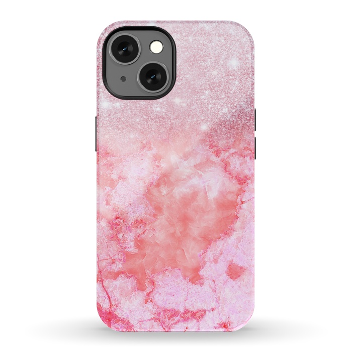 iPhone 13 StrongFit Glitter on Pink Blush Agate  by  Utart
