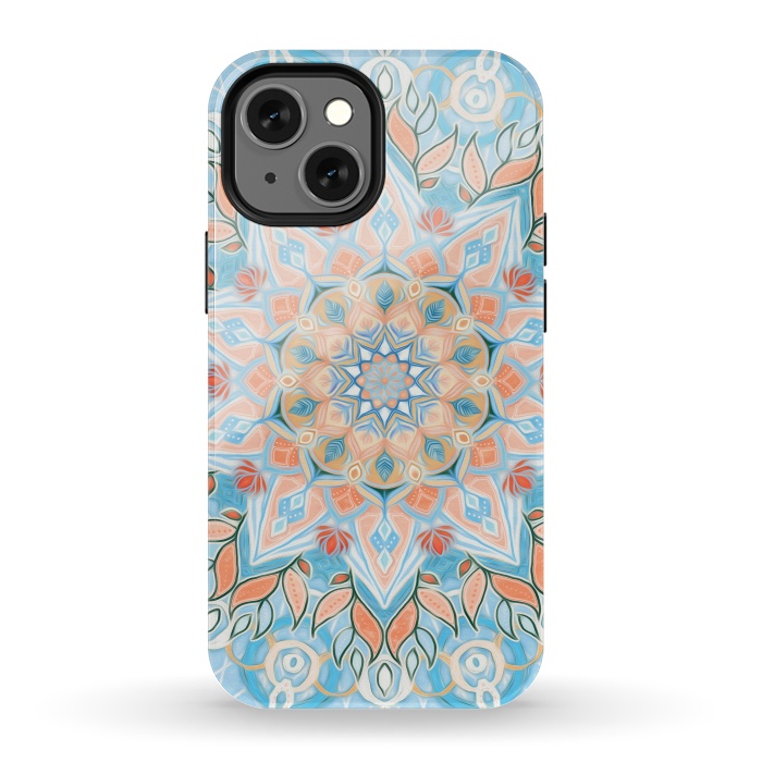 iPhone 13 mini StrongFit Peach and Blue Pastel Mandala by Micklyn Le Feuvre