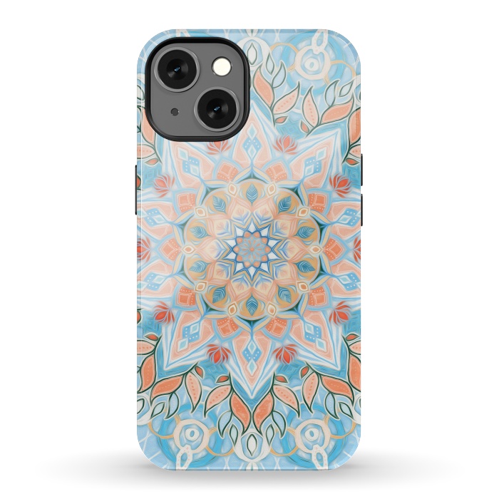 iPhone 13 StrongFit Peach and Blue Pastel Mandala by Micklyn Le Feuvre