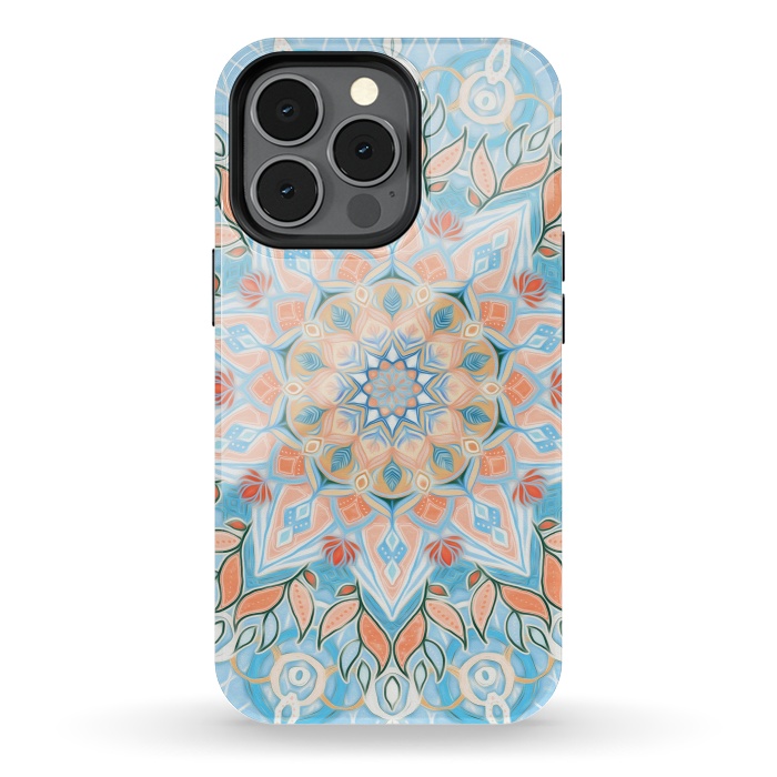 iPhone 13 pro StrongFit Peach and Blue Pastel Mandala by Micklyn Le Feuvre