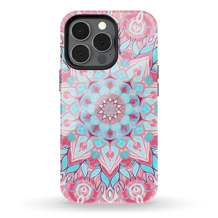 iPhone 13 pro StrongFit Bright Boho Aqua and Pink Mandala by Micklyn Le Feuvre