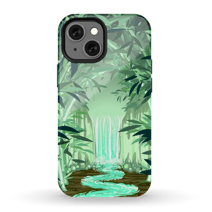 iPhone 13 mini StrongFit Fluorescent Waterfall on Surreal Bamboo Forest  by BluedarkArt