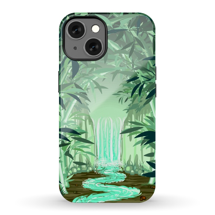 iPhone 13 StrongFit Fluorescent Waterfall on Surreal Bamboo Forest  by BluedarkArt