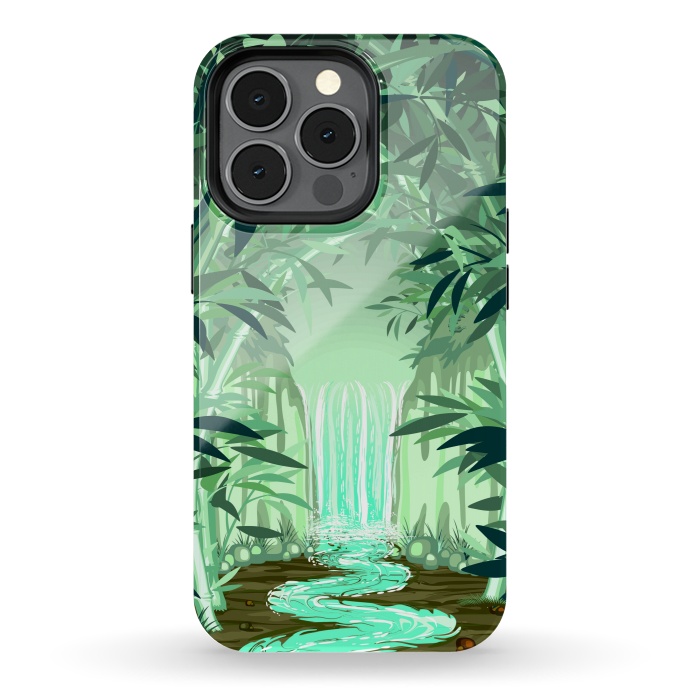iPhone 13 pro StrongFit Fluorescent Waterfall on Surreal Bamboo Forest  by BluedarkArt