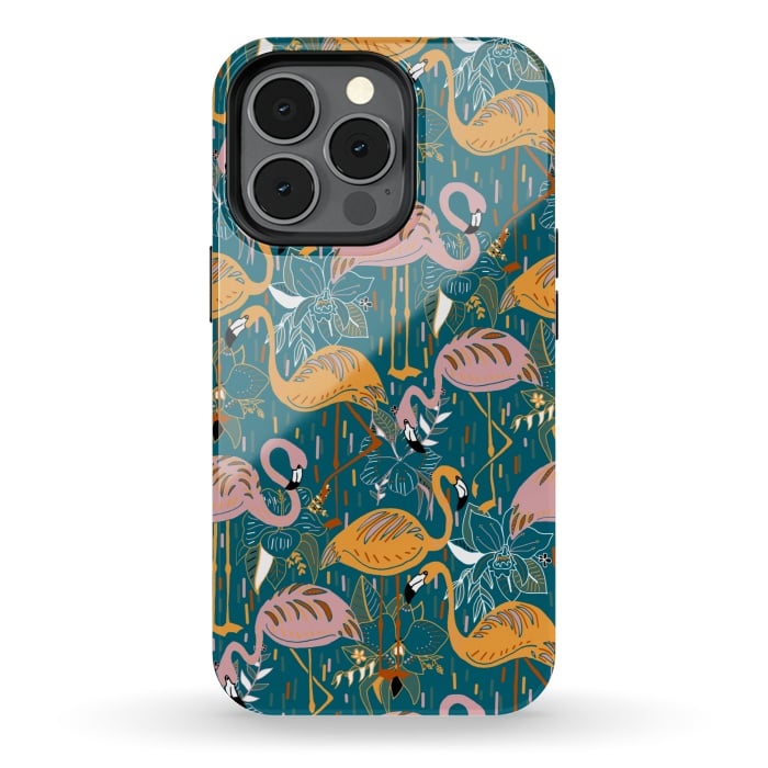 iPhone 13 pro StrongFit Flamingos On Blue  by Tigatiga