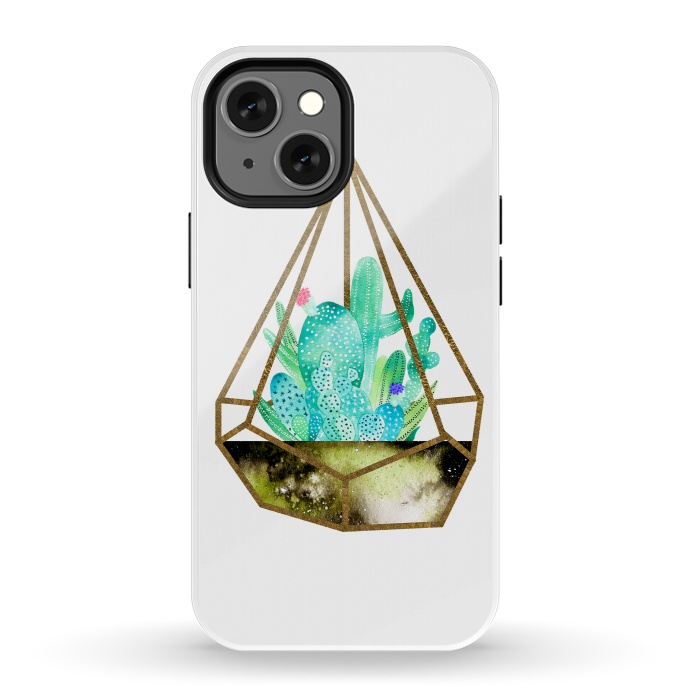 iPhone 13 mini StrongFit Gold Cactus Terrarium  by Amaya Brydon