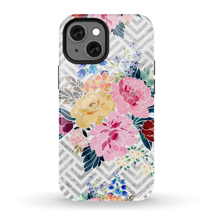 iPhone 13 mini StrongFit Pretty winter floral and diamond geometric design by InovArts