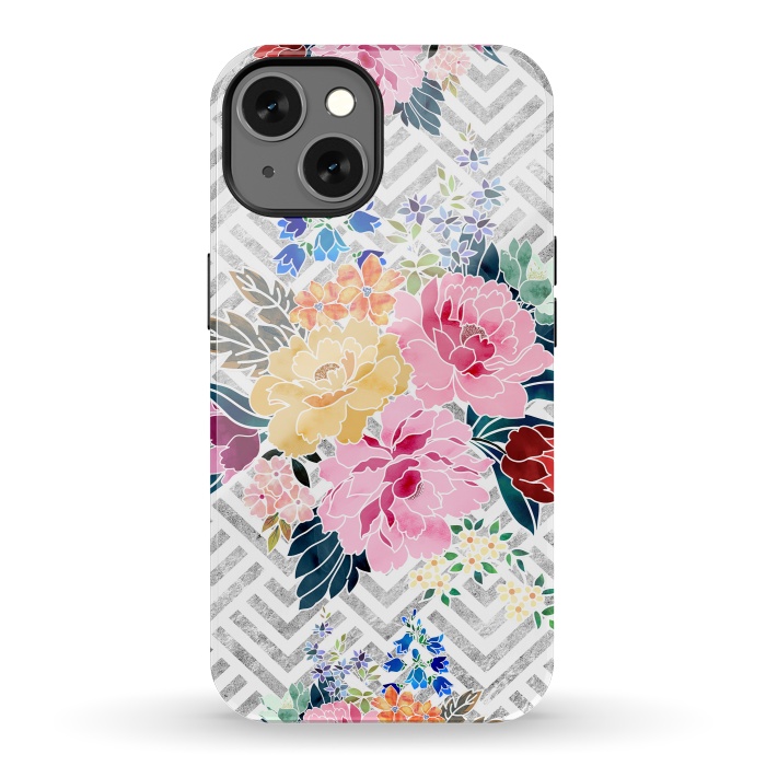 iPhone 13 StrongFit Pretty winter floral and diamond geometric design by InovArts