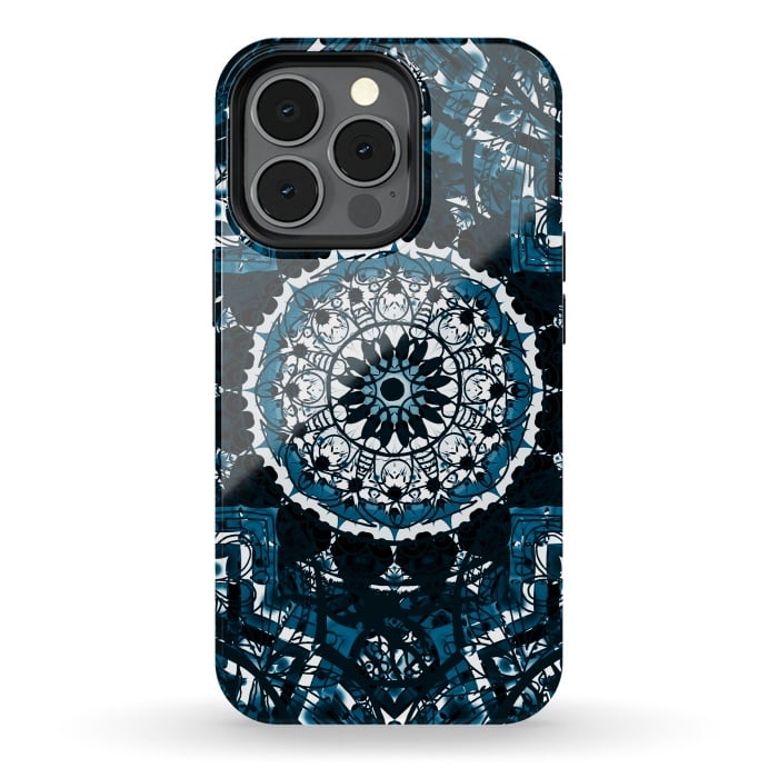 iPhone 13 pro StrongFit Black blue ethnic geometric mandala by Oana 