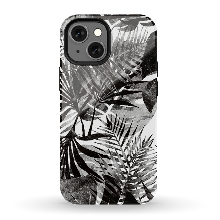 iPhone 13 mini StrongFit Black transparent tropical leaves - ficus and palm by Oana 