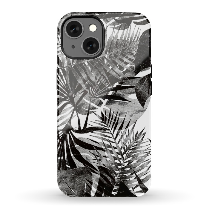 iPhone 13 StrongFit Black transparent tropical leaves - ficus and palm by Oana 