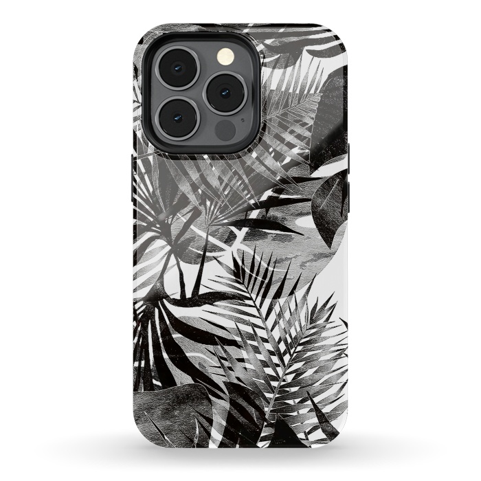 iPhone 13 pro StrongFit Black transparent tropical leaves - ficus and palm by Oana 