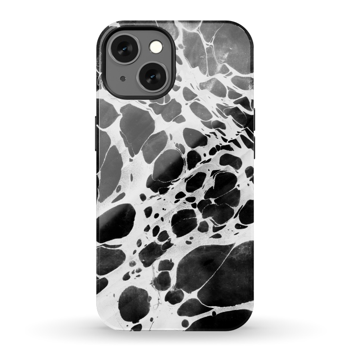 iPhone 13 StrongFit Dark marble with white bubble ink lines by Oana 