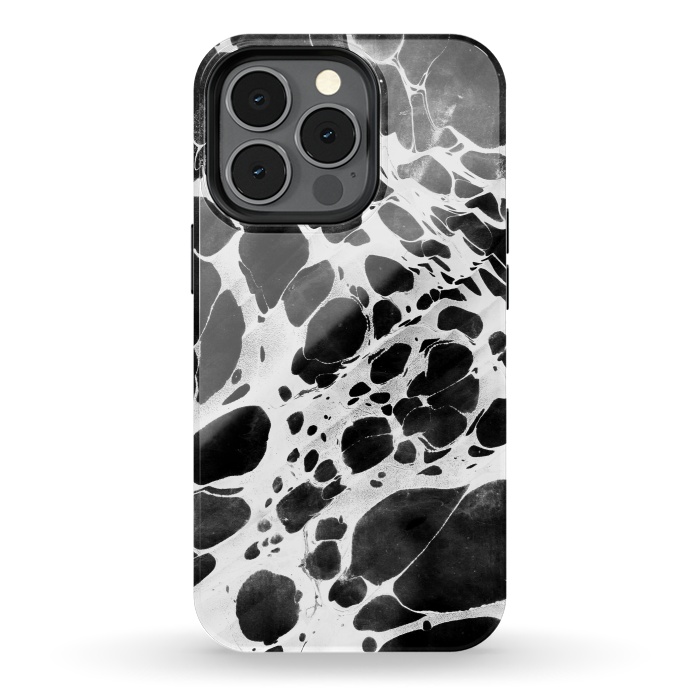 iPhone 13 pro StrongFit Dark marble with white bubble ink lines by Oana 