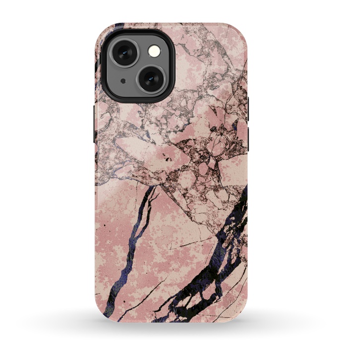 iPhone 13 mini StrongFit Pink marble with dark cracks texture by Oana 