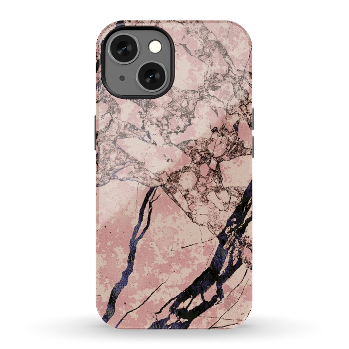 iPhone 13 StrongFit Pink marble with dark cracks texture by Oana 