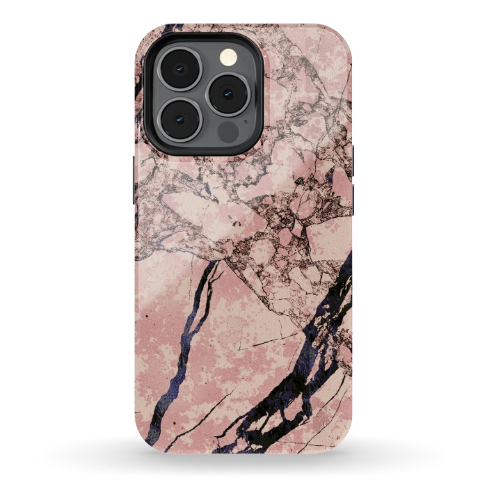 iPhone 13 pro StrongFit Pink marble with dark cracks texture by Oana 