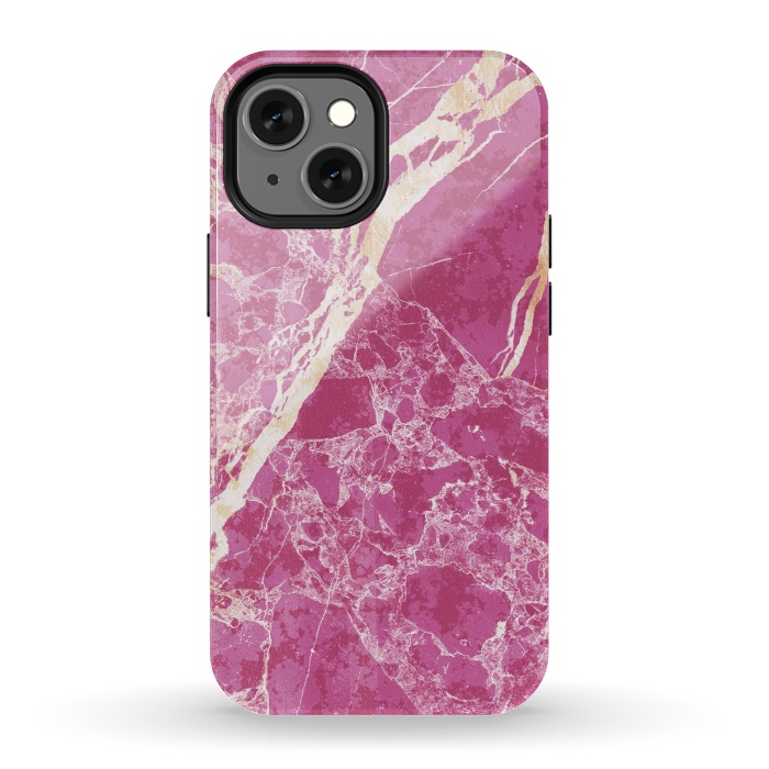 iPhone 13 mini StrongFit Vibrant Fuchsia pink marble with golden cracks by Oana 