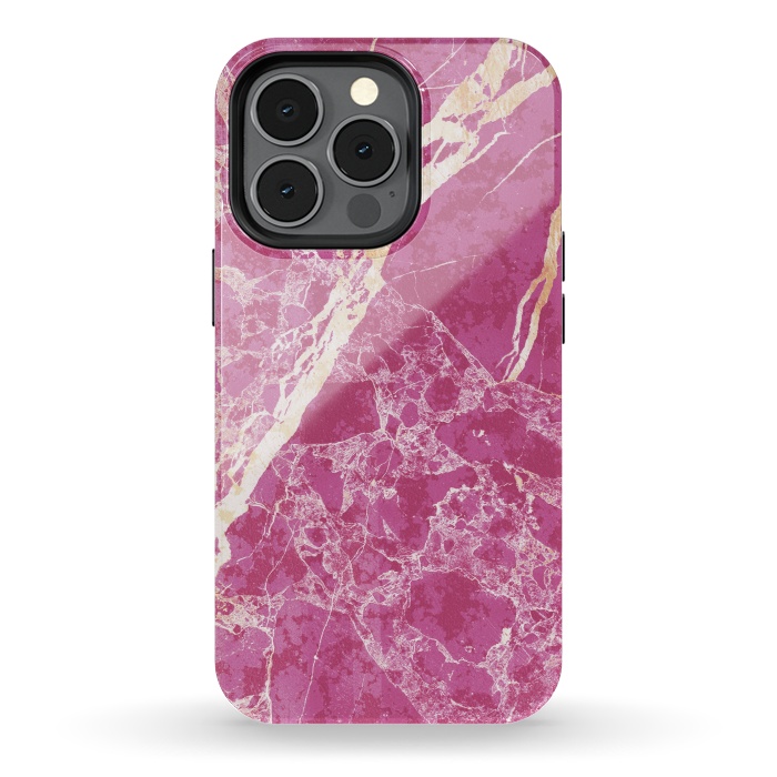 iPhone 13 pro StrongFit Vibrant Fuchsia pink marble with golden cracks by Oana 
