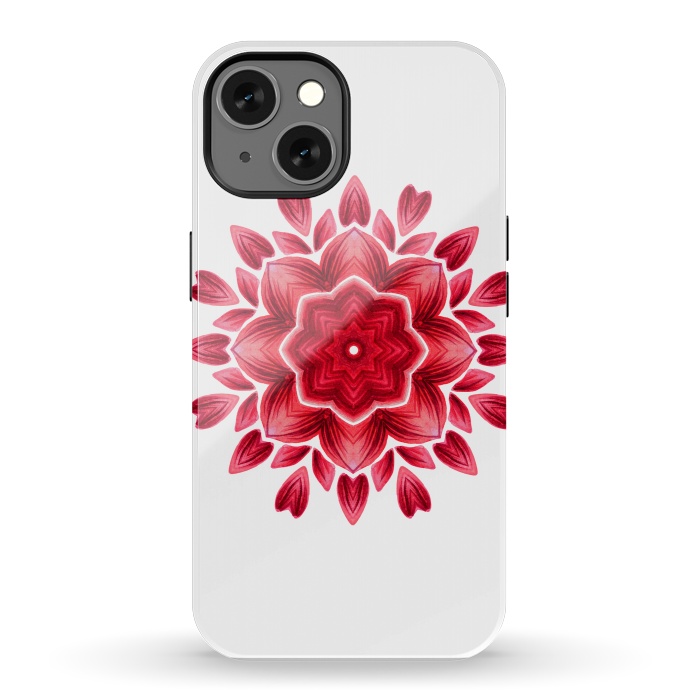 iPhone 13 StrongFit Abstract Watercolor Rose Petal Floral Mandala by Boriana Giormova