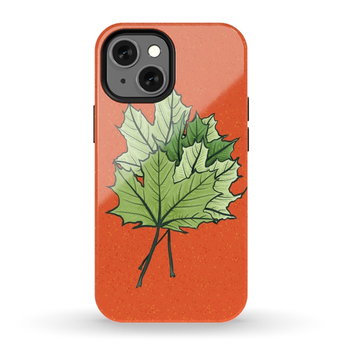iPhone 13 mini StrongFit Maple Leaves Digital Art In Green And Orange by Boriana Giormova