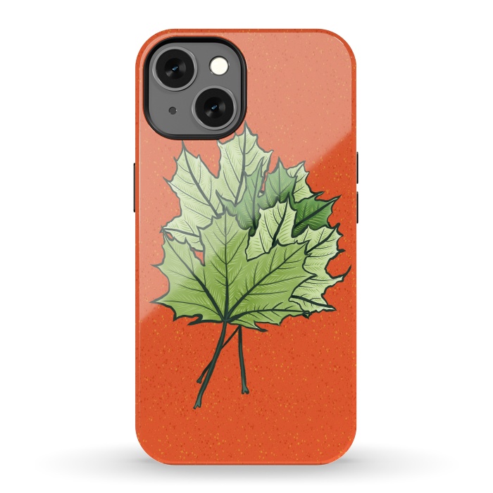 iPhone 13 StrongFit Maple Leaves Digital Art In Green And Orange by Boriana Giormova