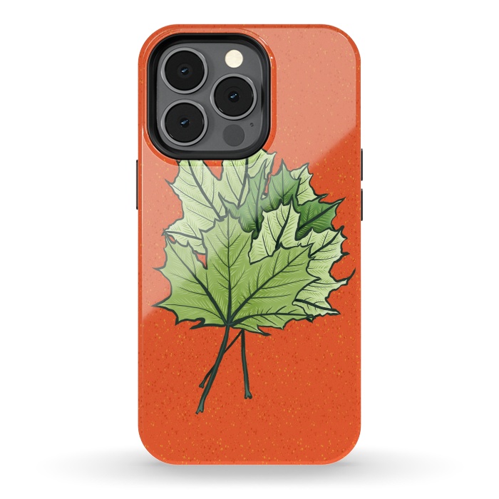 iPhone 13 pro StrongFit Maple Leaves Digital Art In Green And Orange by Boriana Giormova