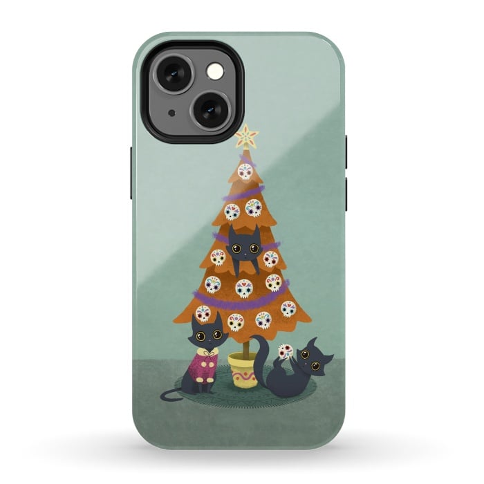 iPhone 13 mini StrongFit Meowy christmas sugarskulls by Laura Nagel