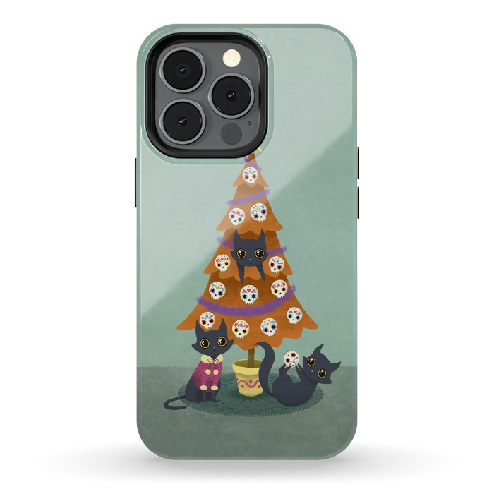 iPhone 13 pro StrongFit Meowy christmas sugarskulls by Laura Nagel