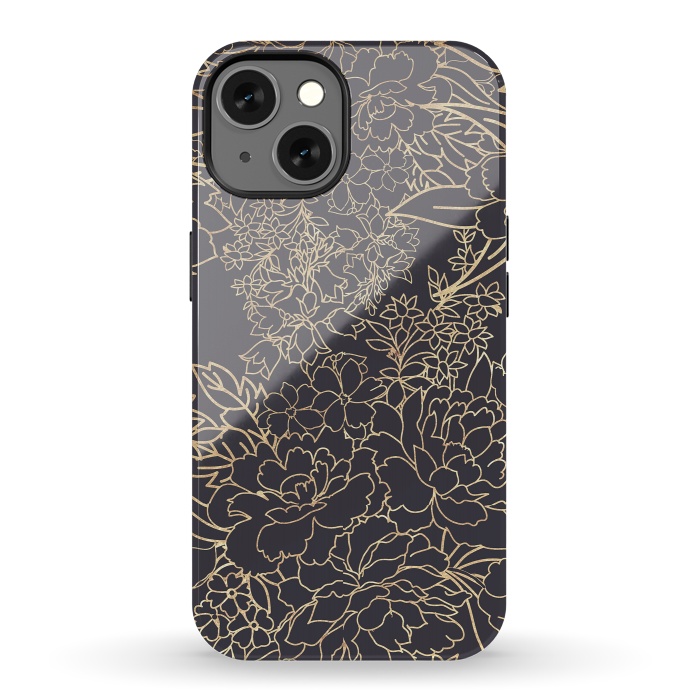 iPhone 13 StrongFit Luxury winter floral golden strokes doodles design by InovArts