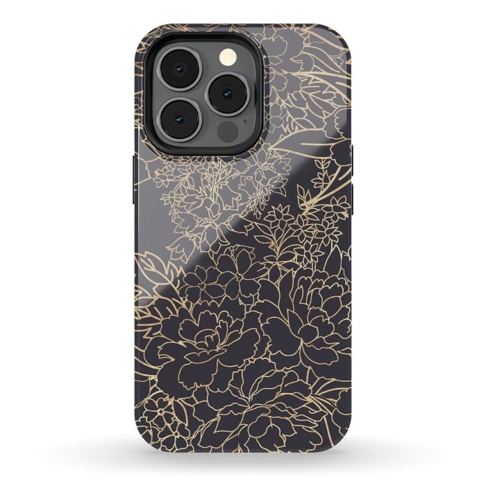 iPhone 13 pro StrongFit Luxury winter floral golden strokes doodles design by InovArts