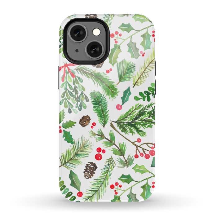 iPhone 13 mini StrongFit Watercolor Christmas Greenery by Noonday Design
