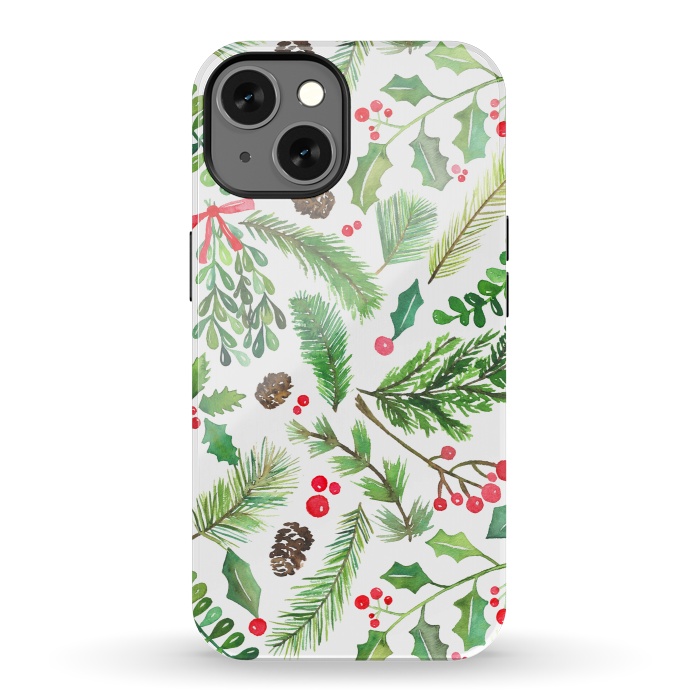 iPhone 13 StrongFit Watercolor Christmas Greenery by Noonday Design