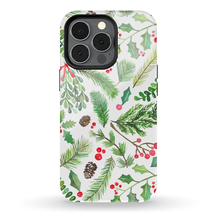 iPhone 13 pro StrongFit Watercolor Christmas Greenery by Noonday Design