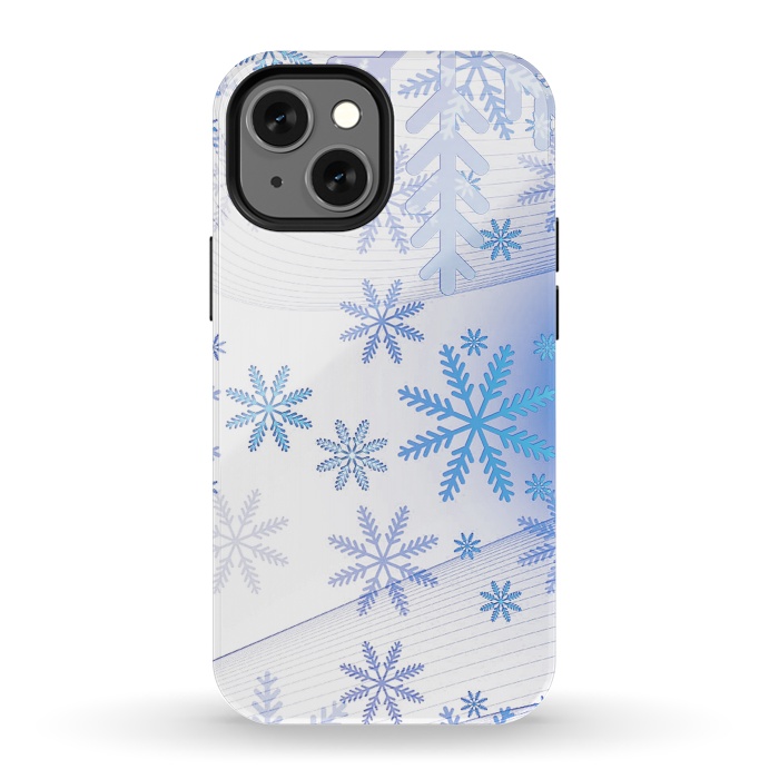 iPhone 13 mini StrongFit Blue icy snowflakes - Christmas illustration by Oana 