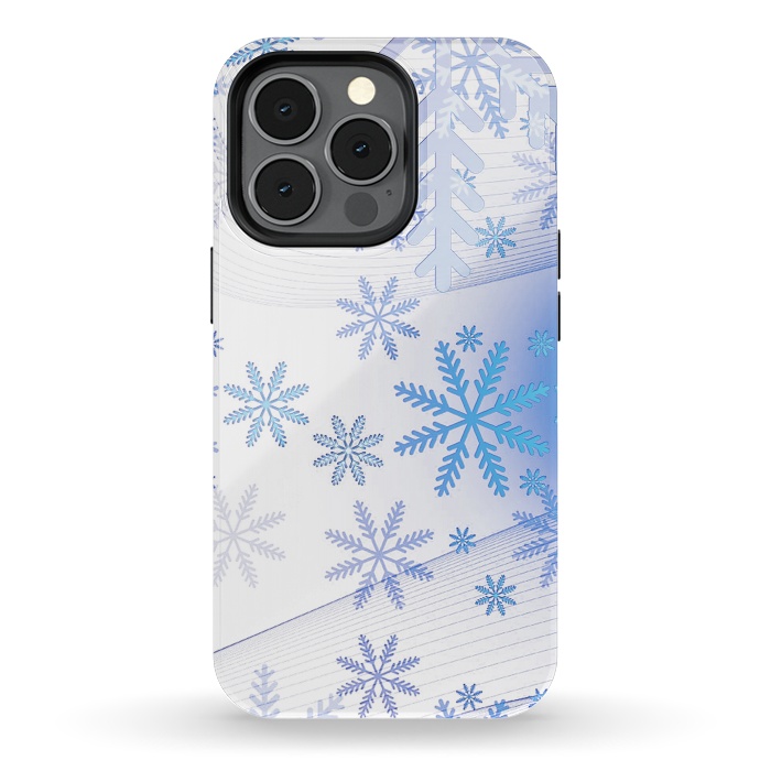 iPhone 13 pro StrongFit Blue icy snowflakes - Christmas illustration by Oana 