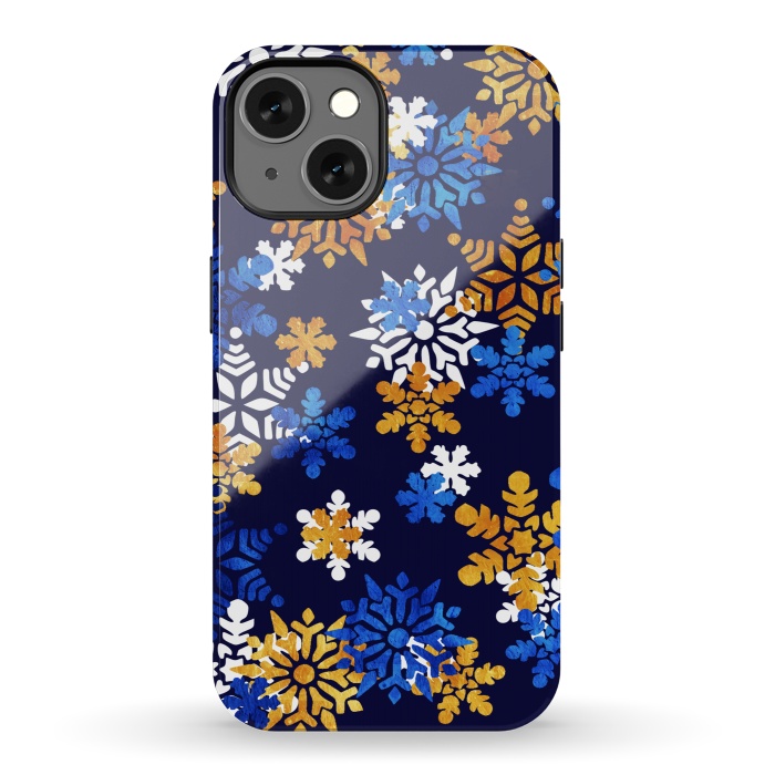 iPhone 13 StrongFit Blue, gold, white snowflakes by Oana 