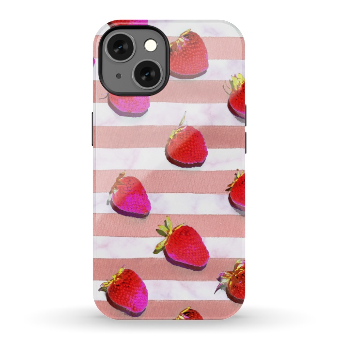 iPhone 13 StrongFit strawberries on watercolor painted stripes by Oana 