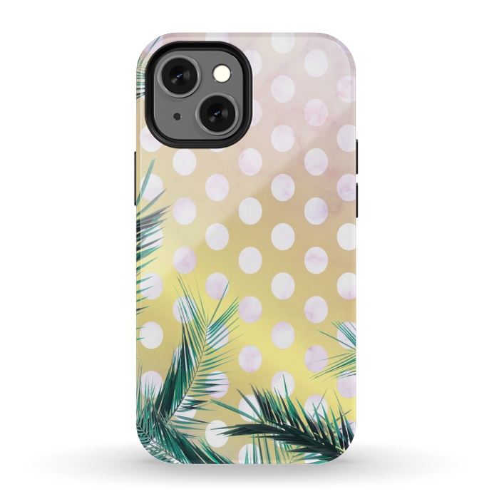 iPhone 13 mini StrongFit tropical palm leaves on golden dotted background by Oana 