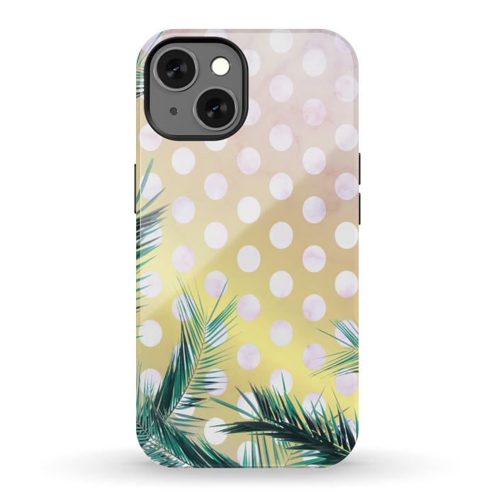 iPhone 13 StrongFit tropical palm leaves on golden dotted background by Oana 