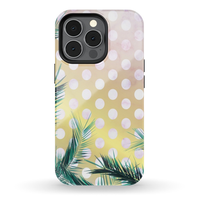iPhone 13 pro StrongFit tropical palm leaves on golden dotted background by Oana 