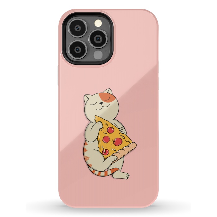 iPhone 13 Pro Max StrongFit Cat and Pizza Pink by Coffee Man