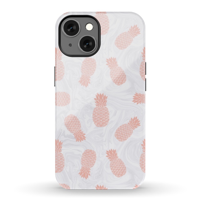 iPhone 13 StrongFit Pink Pineapples on White Marble by Julie Erin Designs