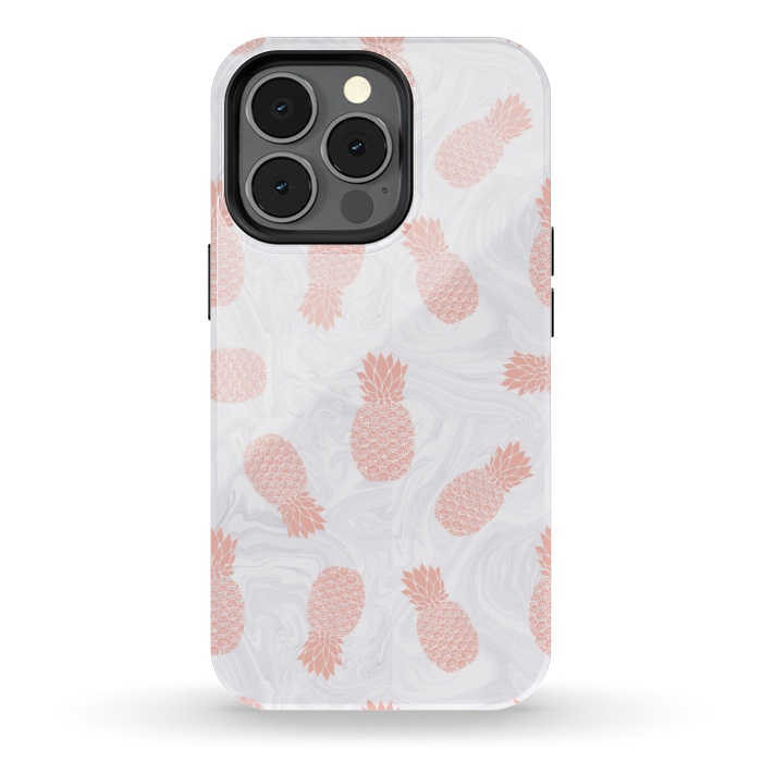 iPhone 13 pro StrongFit Pink Pineapples on White Marble by Julie Erin Designs