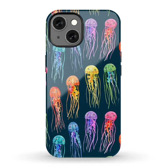 iPhone 13 StrongFit Little Cute Rainbow Jellyfish on Dark by Micklyn Le Feuvre