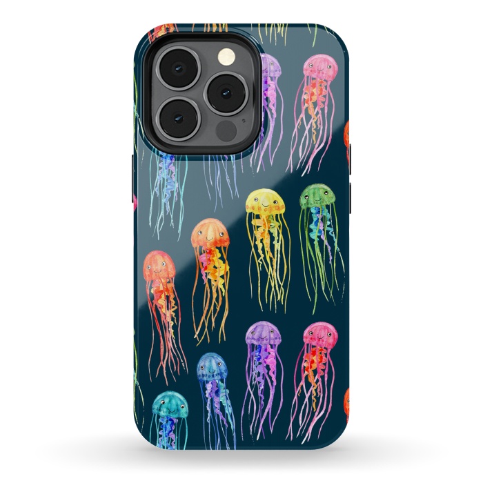 iPhone 13 pro StrongFit Little Cute Rainbow Jellyfish on Dark by Micklyn Le Feuvre