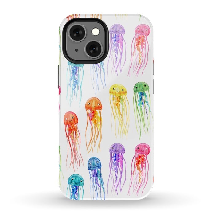 iPhone 13 mini StrongFit Cute Little Rainbow Jellyfish on White by Micklyn Le Feuvre