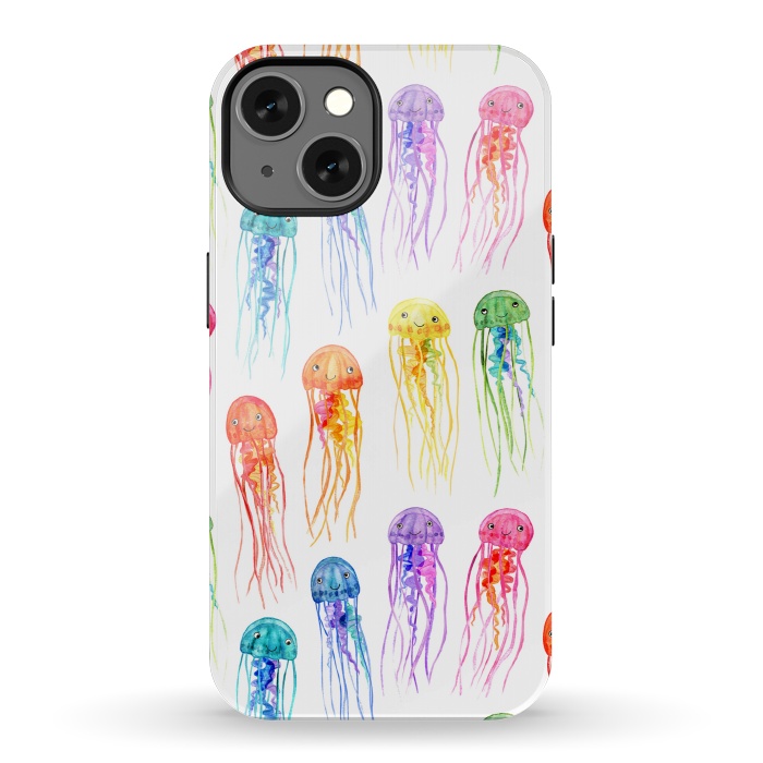iPhone 13 StrongFit Cute Little Rainbow Jellyfish on White by Micklyn Le Feuvre