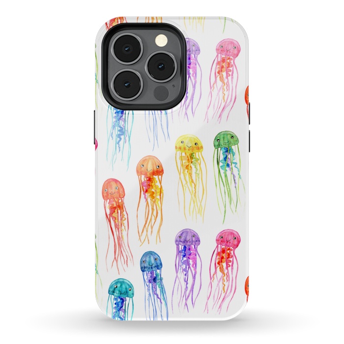 iPhone 13 pro StrongFit Cute Little Rainbow Jellyfish on White by Micklyn Le Feuvre