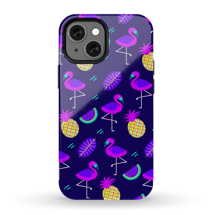 iPhone 13 mini StrongFit Flamingos In Neon by ArtsCase